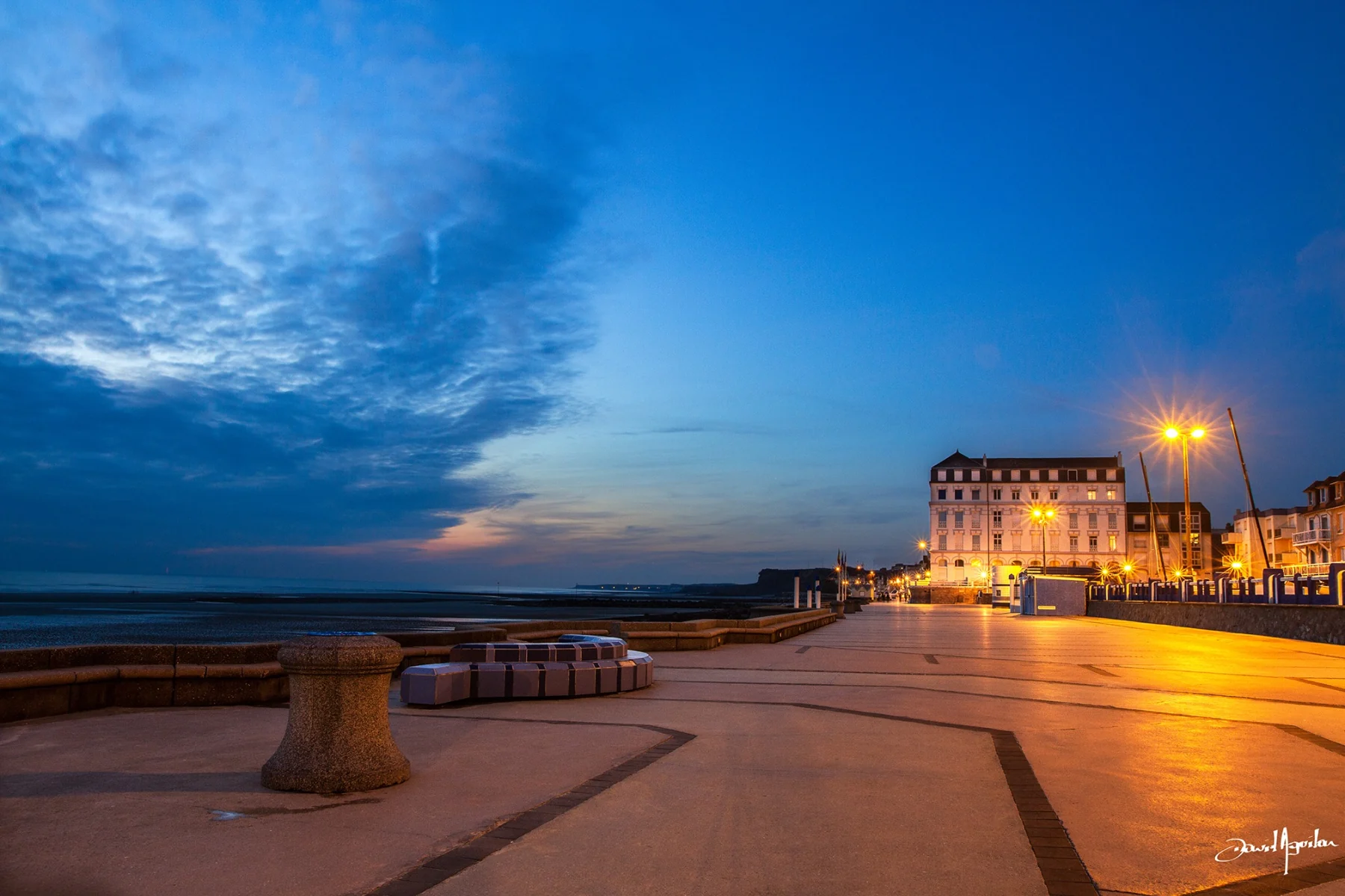 Wimereux seafront at dusk, photographed by David Aguilar